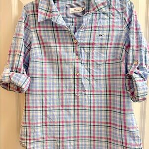 Vineyard Vines Linen Plaid Popover Button-Up Shirt